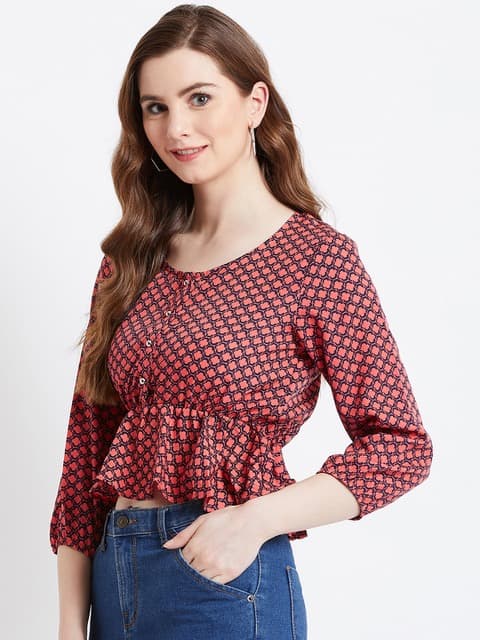 Printed 3/4 Sleeve Peplum Top