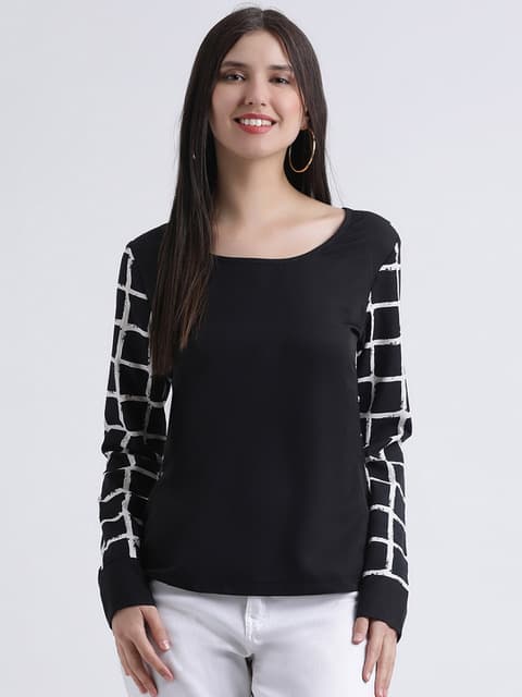 Black Printed Full Sleeve Top